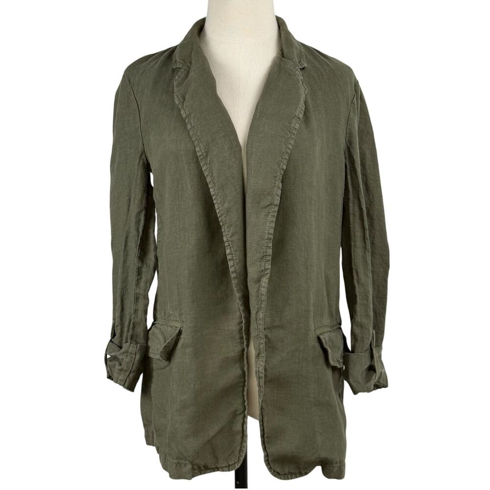 Caslon Women's Olive Green 100% Linen Roll Tab Cardigan Jacket Small